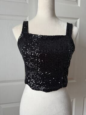 Rachel Zoe NWT Black Sequin Bustier Crop Top Size XS Going Out Festival Rave
